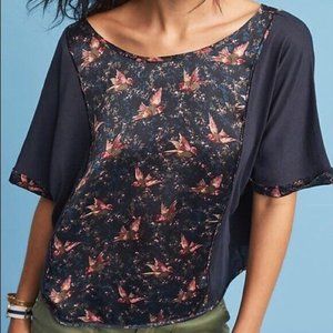 TINY ANTHROPOLOGIE Women’s Black REEVES Bird Print Boatneck Blouse Size S